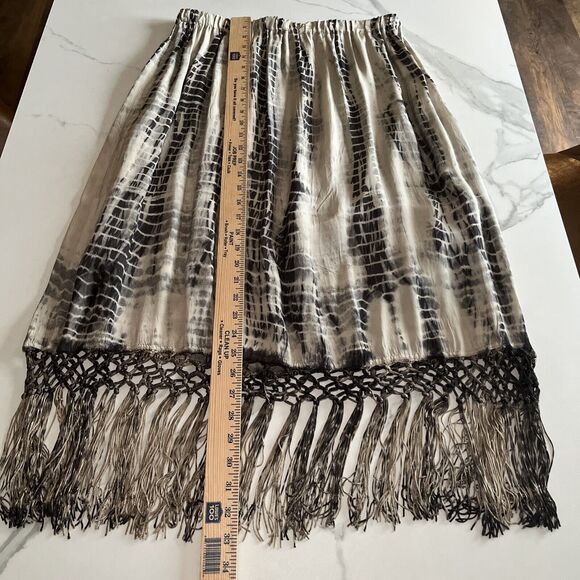 Womens CHICOS 1 Brown Black and Beige Tie Dye Fringed Skirt Pull On Sz Small NWT - Picture 6 of 9